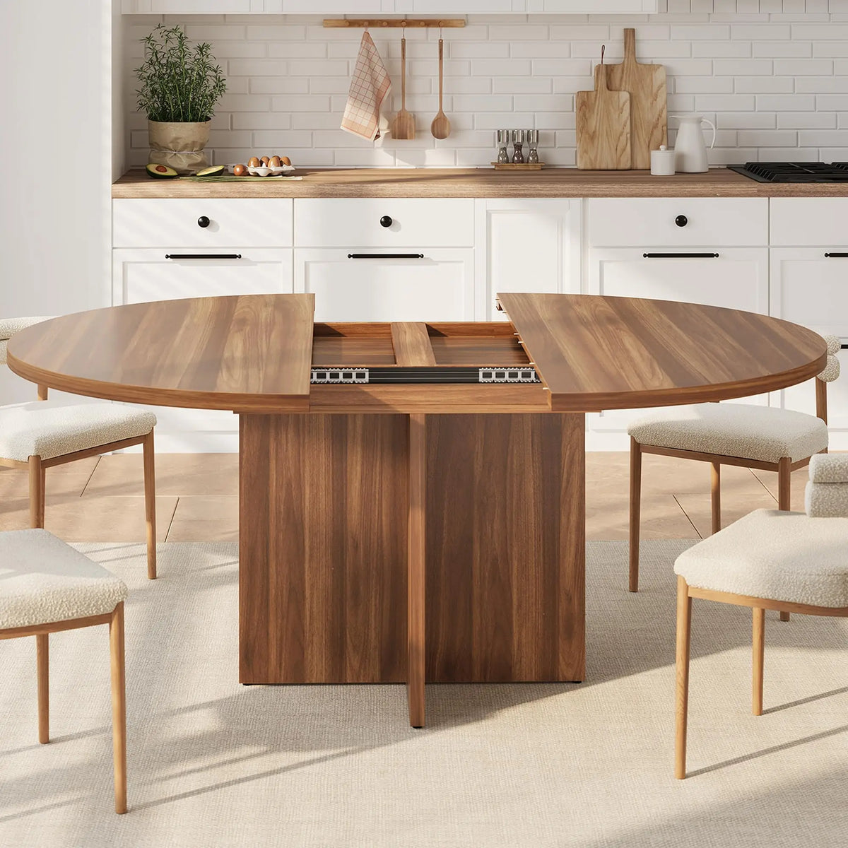 Extendable Round Dining Table, Seats 4-8