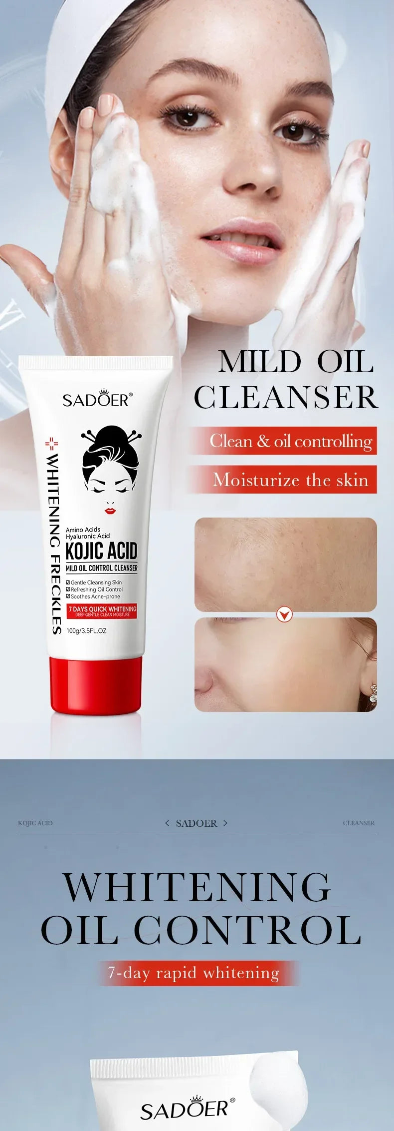 100ml Kojic Acid Skin Care Facial Wash Mild Oil Control Deep Moisturizing Cleansing and Nonirritating Face Cleanser Face Wash