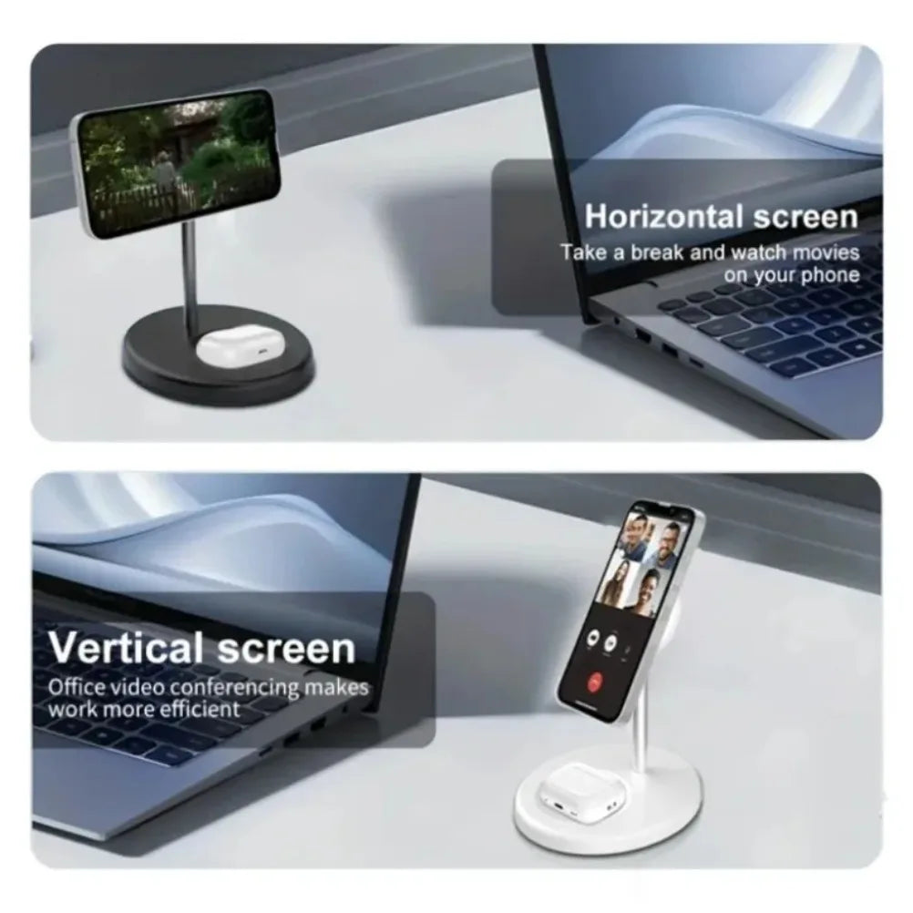 2 In 1 Fast Wireless Charging Station Dock Magnetic Wireless Charger Stand Phone Earphone For iPhone 16 15 14 13 12 For Airpods