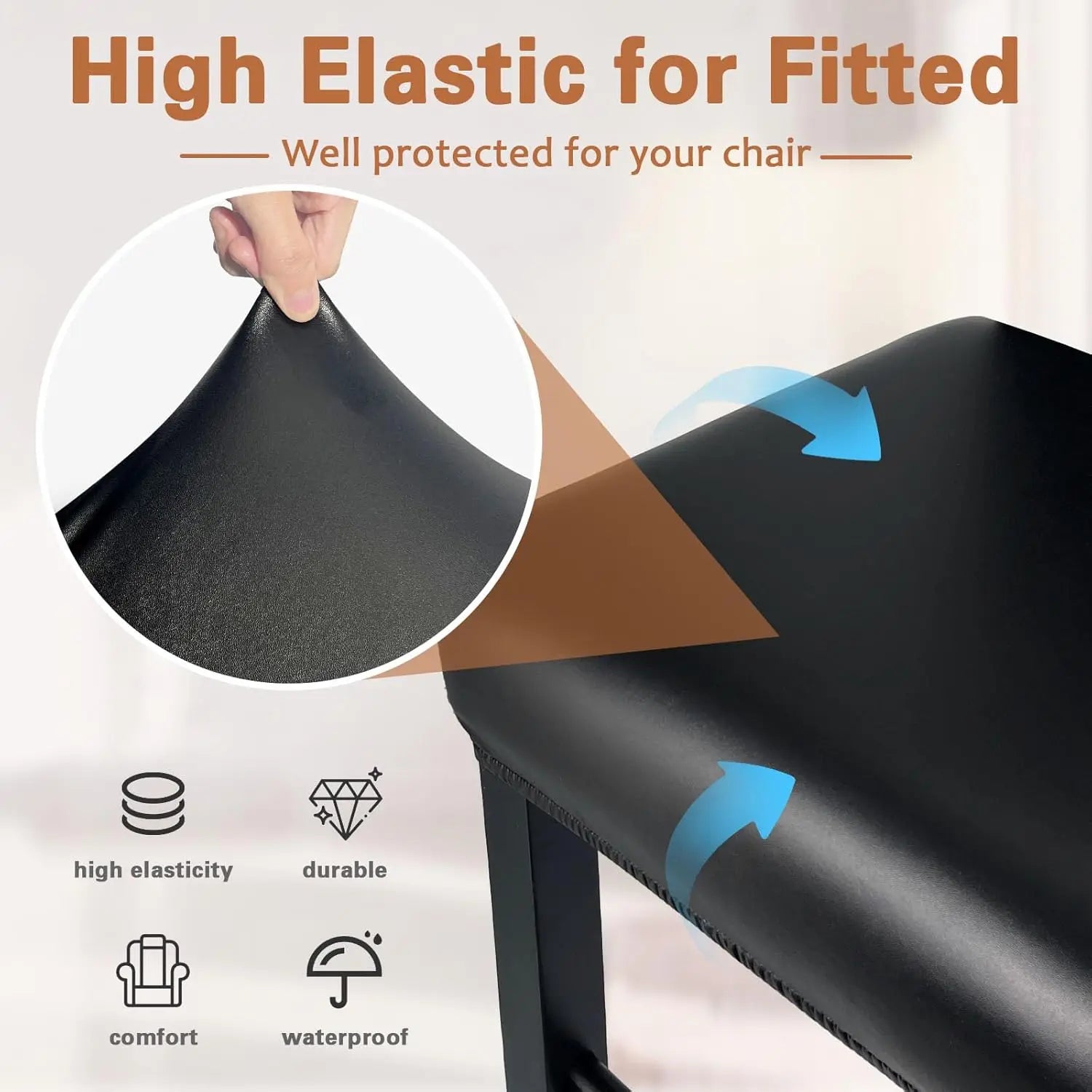 PU Leather Bar Stool Covers Rectangular 100% Waterproof Oilproof Stool Covers Thicker Leather Saddle Stools Slipcover