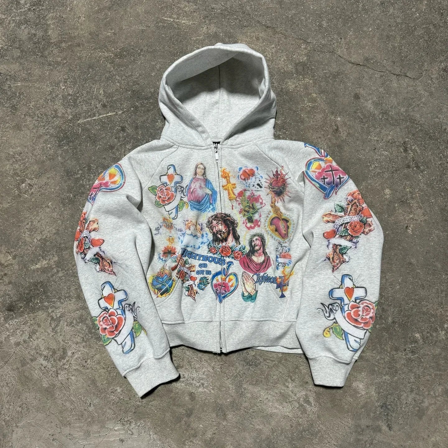 Men Blue Hip Hop Streetwear Hooded Sweatshirt Cartoon Graphic Print Oversized Casual Y2K Fashion Trendy Pullover Urban Style