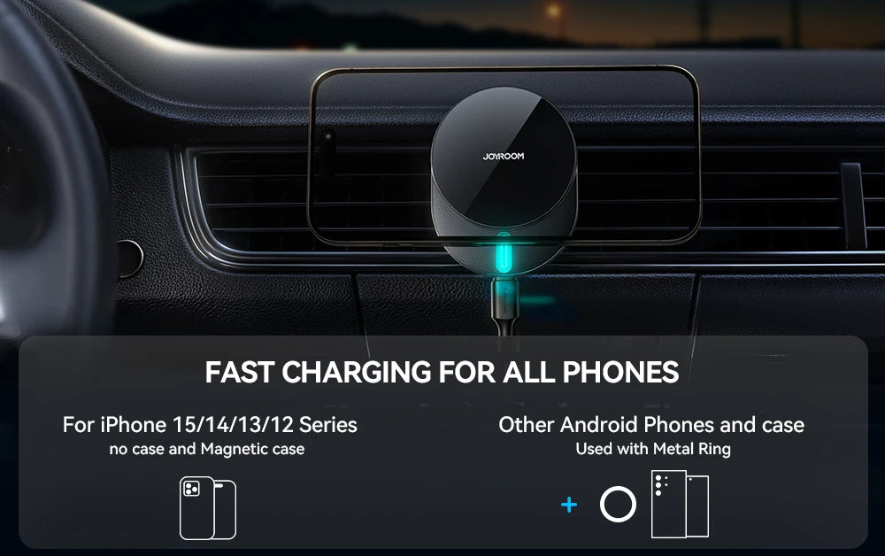 Joyroom 15W Magnetic Car Phone Holder Wireless Charger Fast Charging Car Phone Mount Air Vent Car Mount For iPhone 16-12 Series