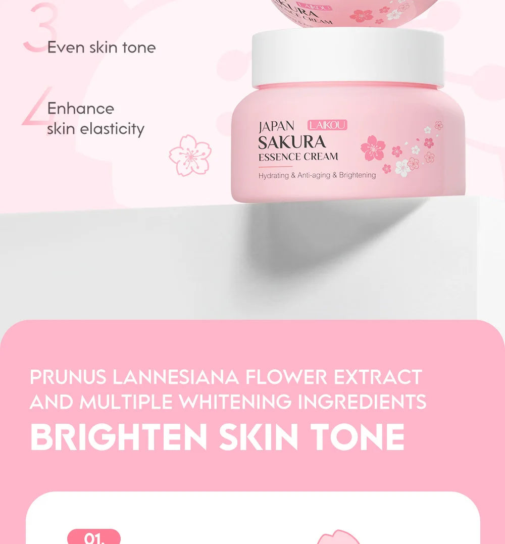 LAIKOU 60g Japan Sakura Essence Cream Cherry Blossom Facial Cream Moisturizing Anti Wrinkle Anti Aging Brighten Skin Skin Care