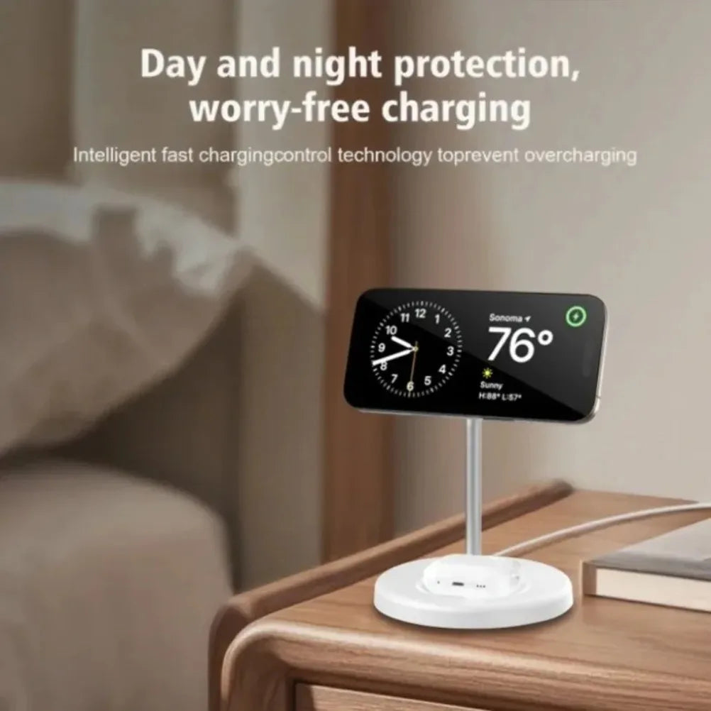 2 In 1 Fast Wireless Charging Station Dock Magnetic Wireless Charger Stand Phone Earphone For iPhone 16 15 14 13 12 For Airpods