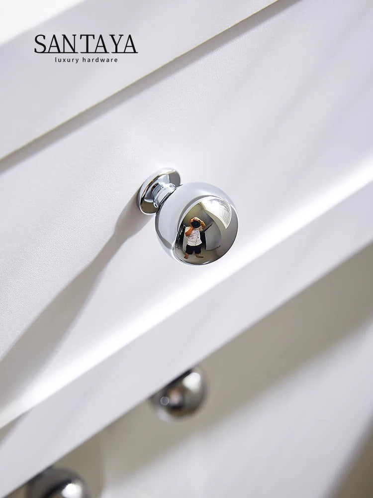 Santaya Brass Drawer Round Knobs Chrome Bright Silver Modern Minimalist Dresser Handle Single Hole Ball Kitchen Cabinet Pulls