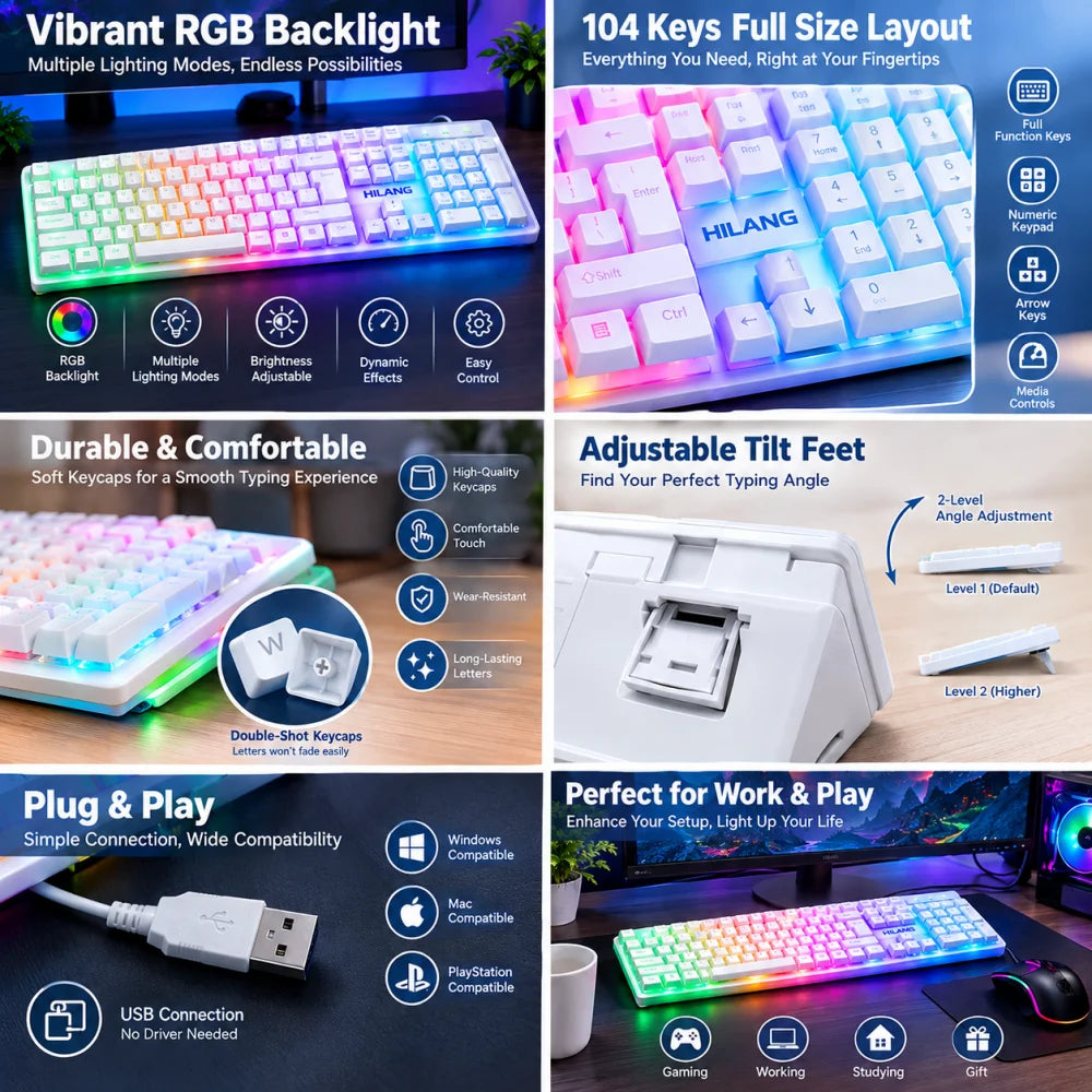 K6 Wired Gaming Keyboard, RGB Backlit, 104 Keys
