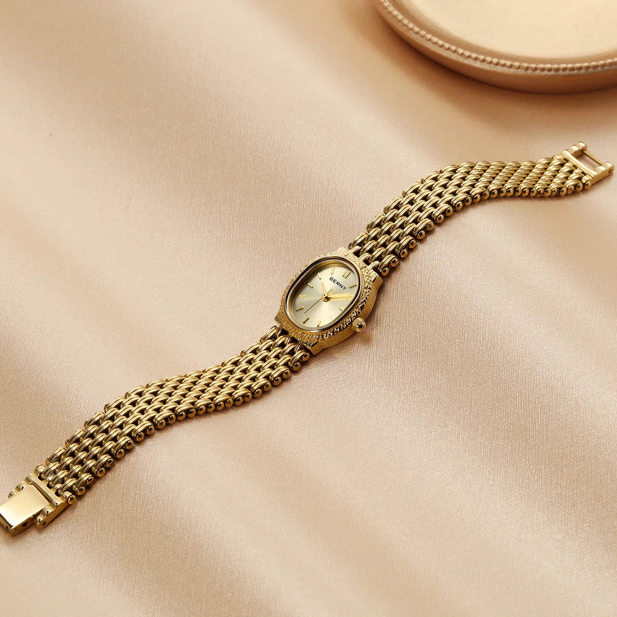 BERNY Women Quartz Watch Gold Small Dial Wristwatch Luxury