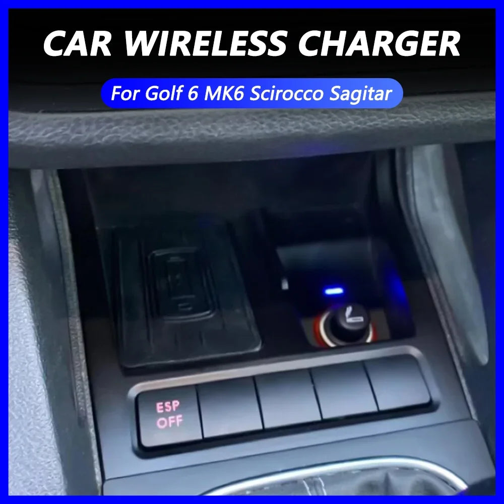 Car wireless charger Panel For Volkswagen Golf 6 MK6 Scirocco Sagitar 2008-2013 Golf 5 MK5 phone Holder Charging Pad Accessories
