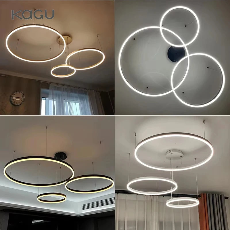 Minimalist Modern LED Chandelier Brushed Gold Black Ceiling Rings