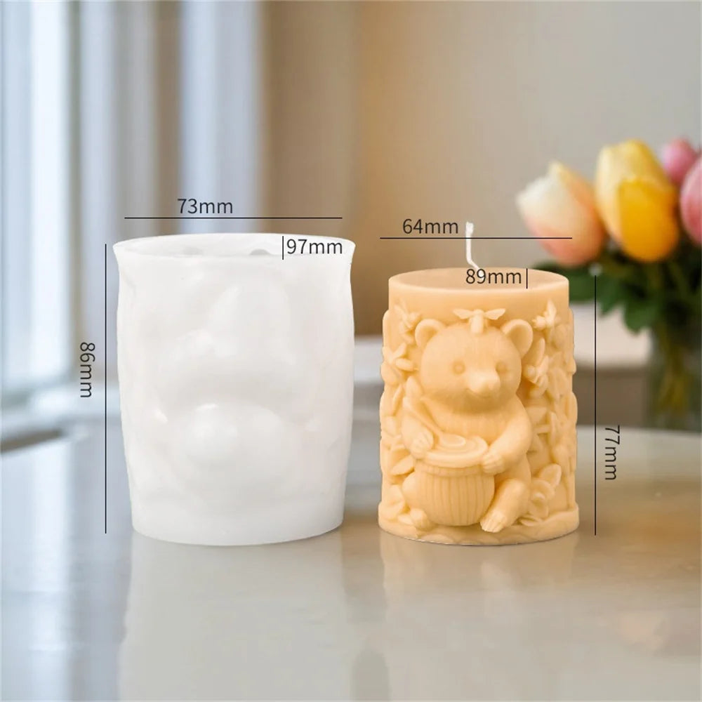 Relief Bear Scented Silicone Candle Molds Honey 3d Bear Honeycomb Diffuser Stone Plaster Epoxy Resin Molds Candle Making Kit
