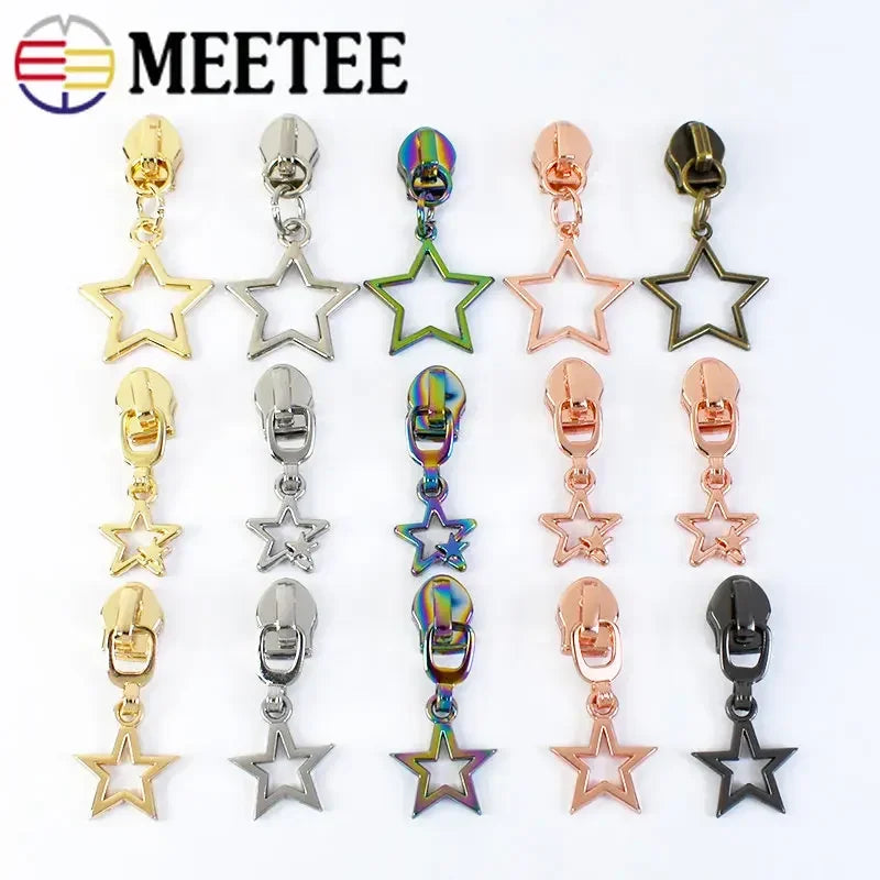 10/30Pcs Star Zipper Slider Pulls for Nylon Zippers By The Meter Bag Coat Zips Head Pullers Repair Kit DIY Sewing Accessories