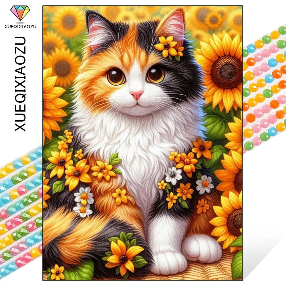 5D Diamond Mosaic Cat Animal New Product Full Square/Round Diamond Painting Sunflower Embroidery DIY Handmade Gift