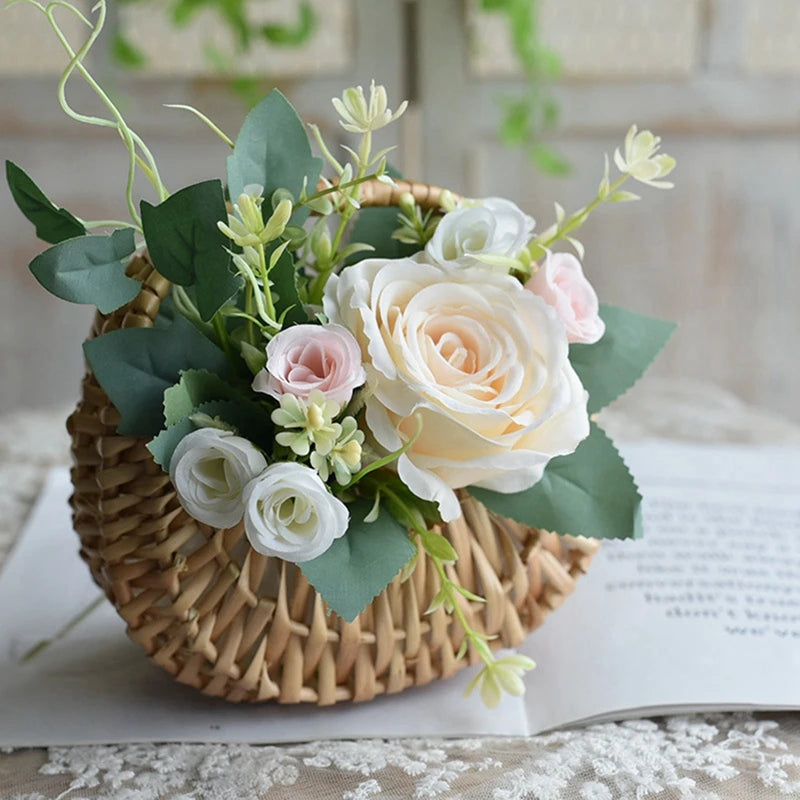 Wicker Basket Woven Basket With Handle Wedding Flower Girl Baskets Sturdy Picnic Home Decor