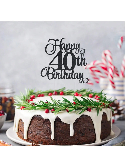 1 pcs Personalised Age Cake Topper Cupcake Flag Happy Birthday Glitter 30th 40th 50th 60th 70th 80th 90th Decor Adult Kids