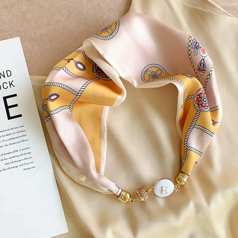 Imitation Silk Scarf Magnetic Buckle Necklace Pendant Wearing Spring and Autumn Cervical Protection for Women