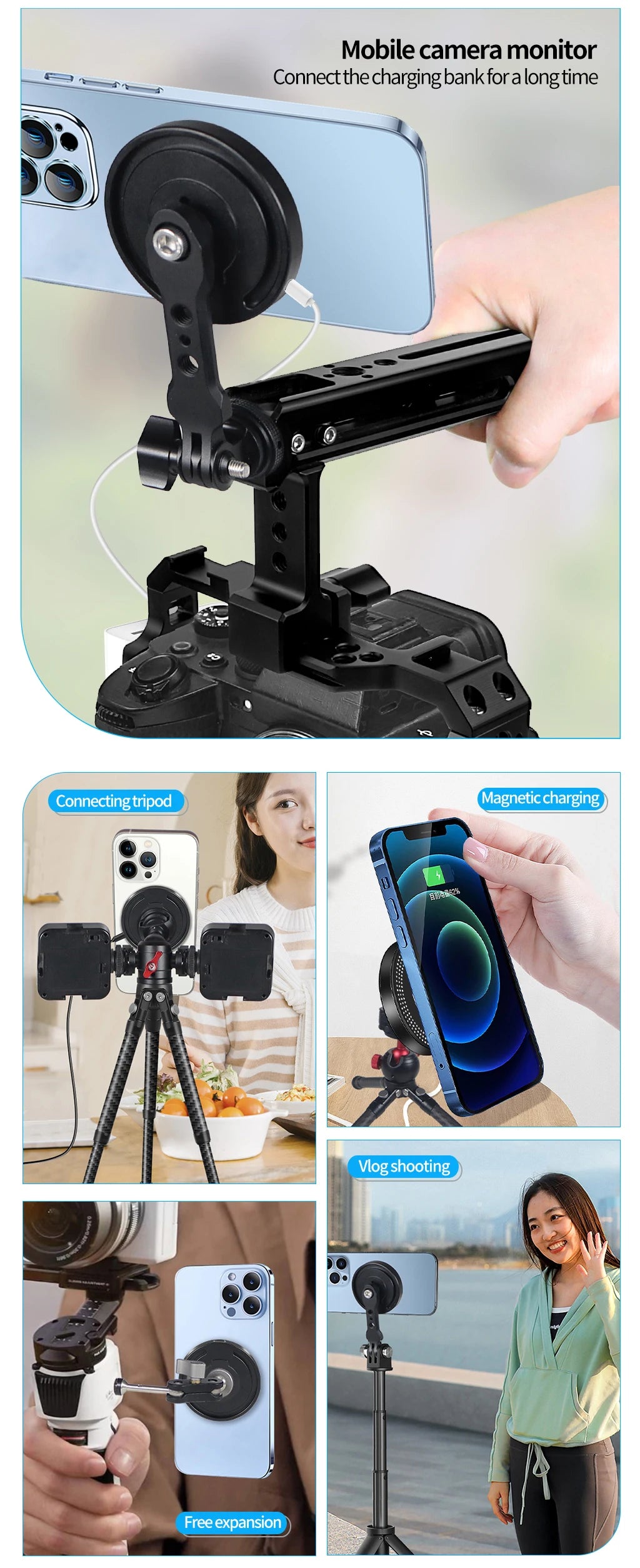 15W Magnetic Wireless Charger Phone Holder Stand for iPhone 17 16 Pro Max MagSafe 1/4 Quick Release Magnet Fast Charging Station