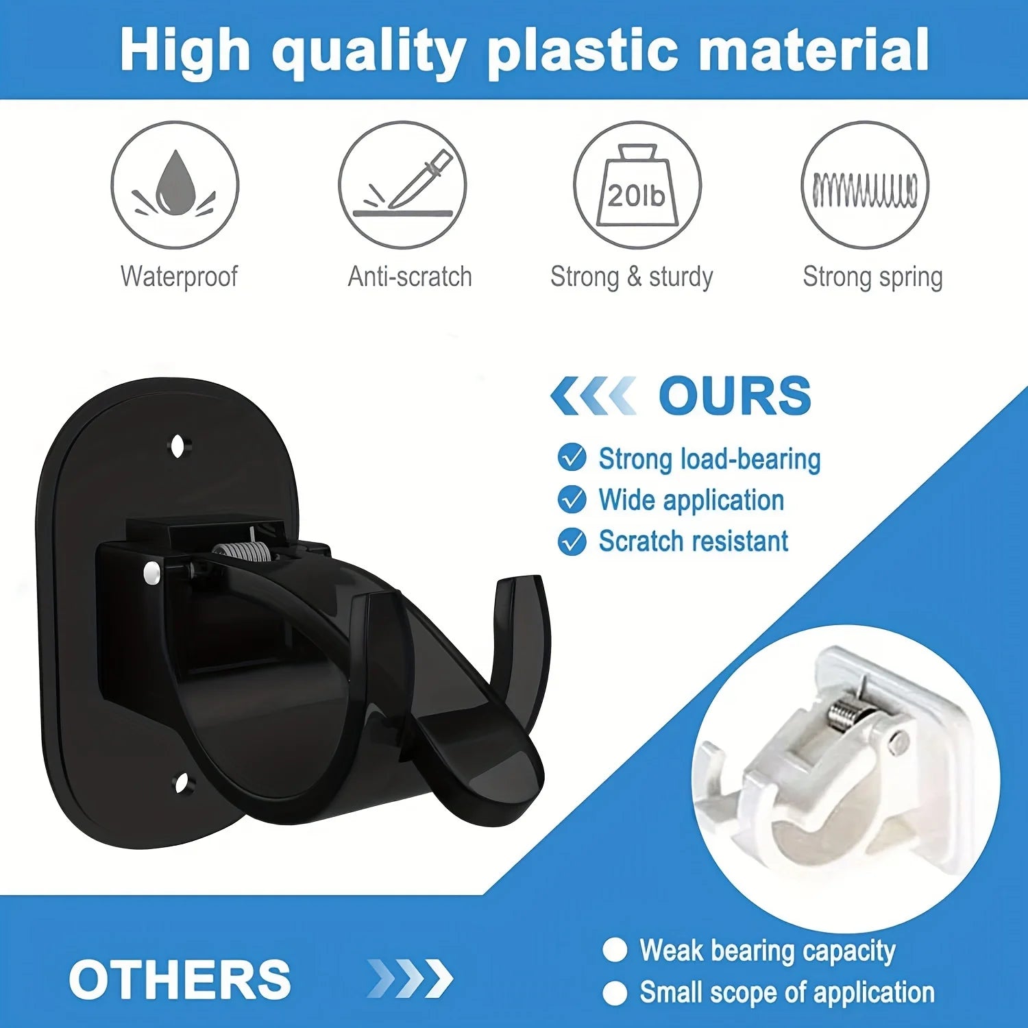 2PCS Curtain Rod Bracket Holder Self Adhesive Wall Mount fits Support Curtain Curtain Rod Curtain Rod Hooks for Bathroom Kitchen