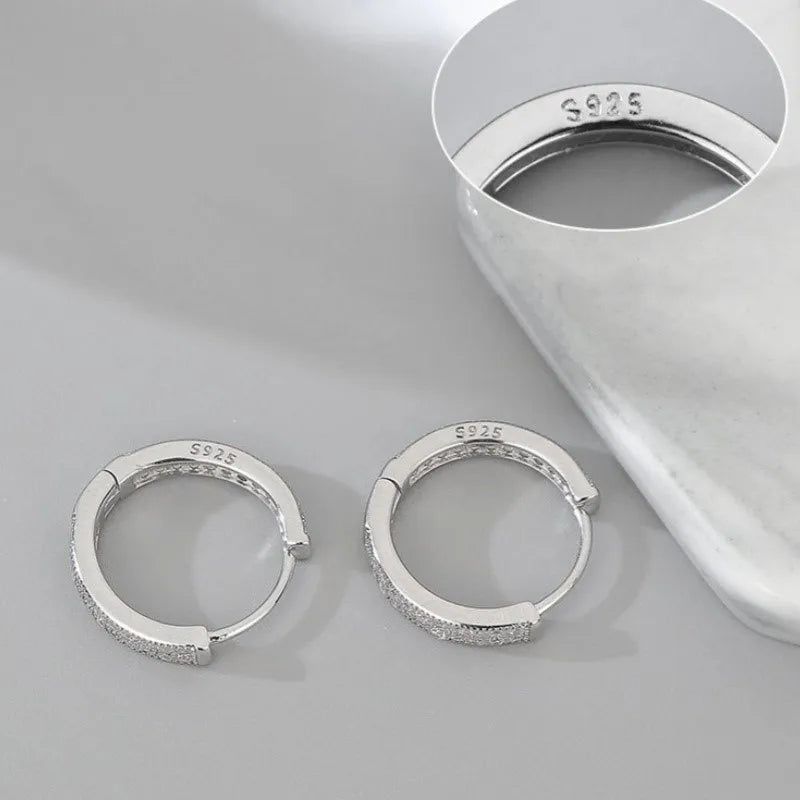 6/8/10/12mm Silver Color Double Row Zircon Hoop Earrings for Women