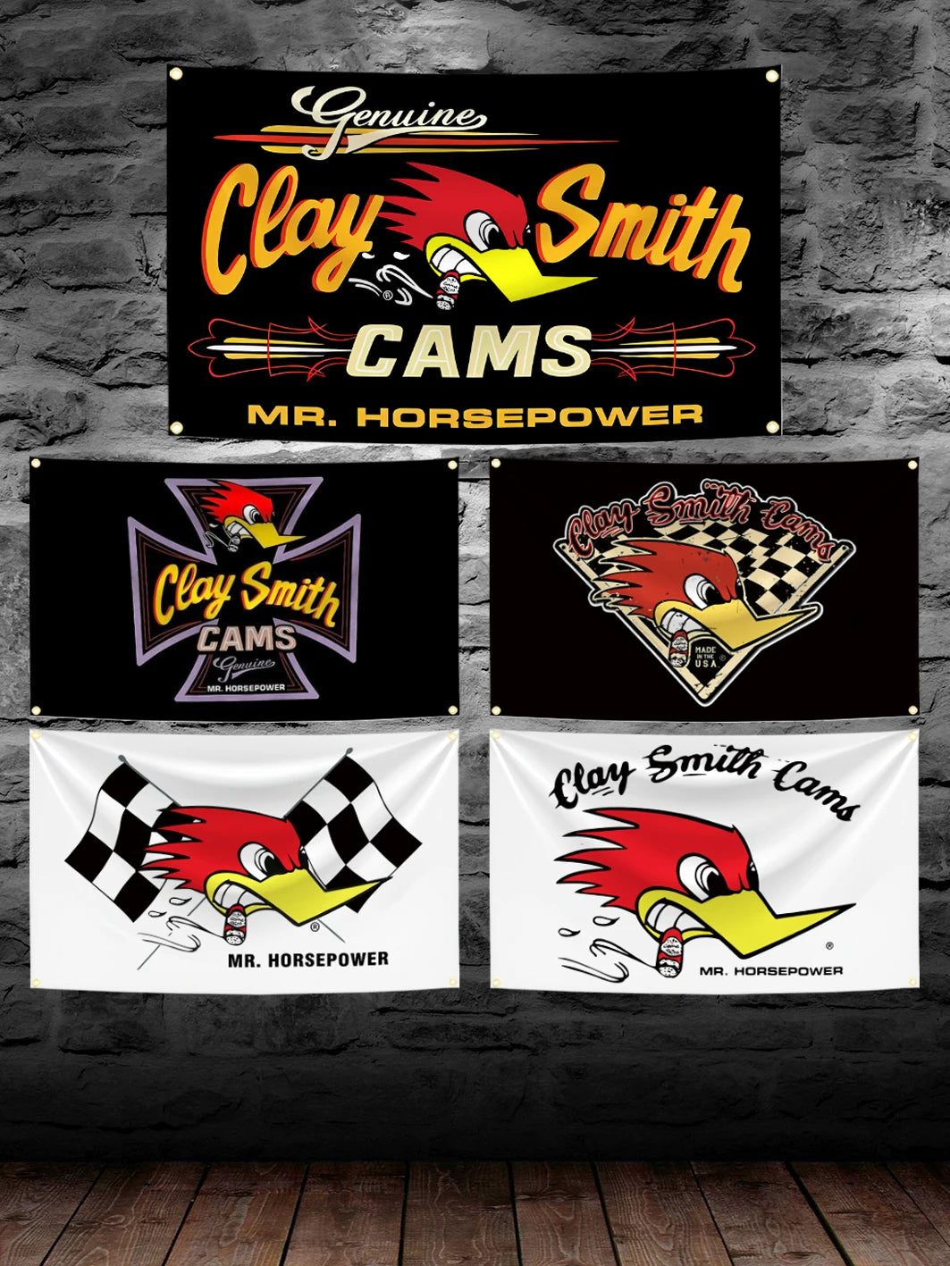 90x150cm Mr.Horsepower Clay Smith Cams Flag Tapestry Polyester Digital Printing Banner for Garage Wall Art Out Door Decoration