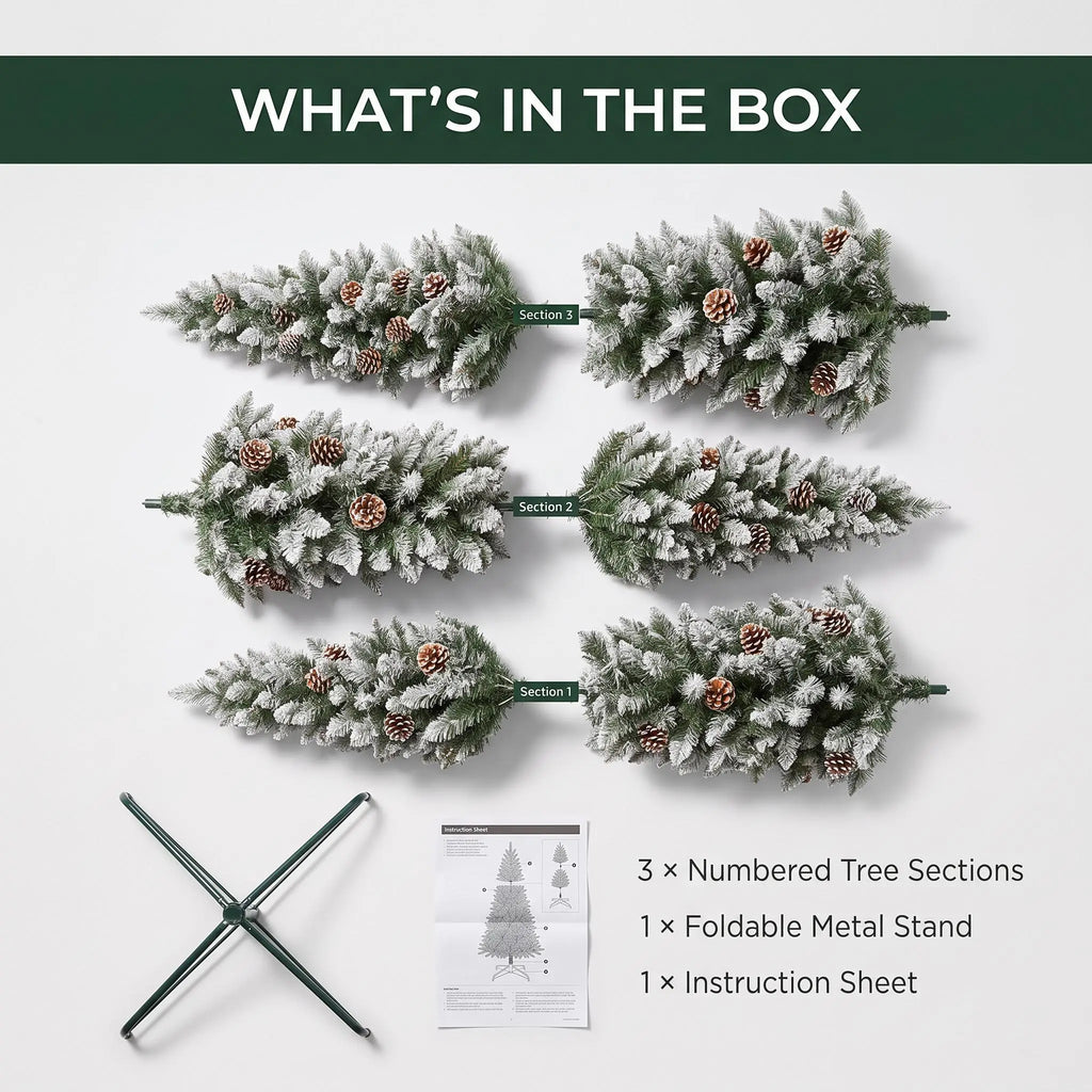 9FT Pre-Lit Slim Pencil Christmas Tree with Pine Cones
