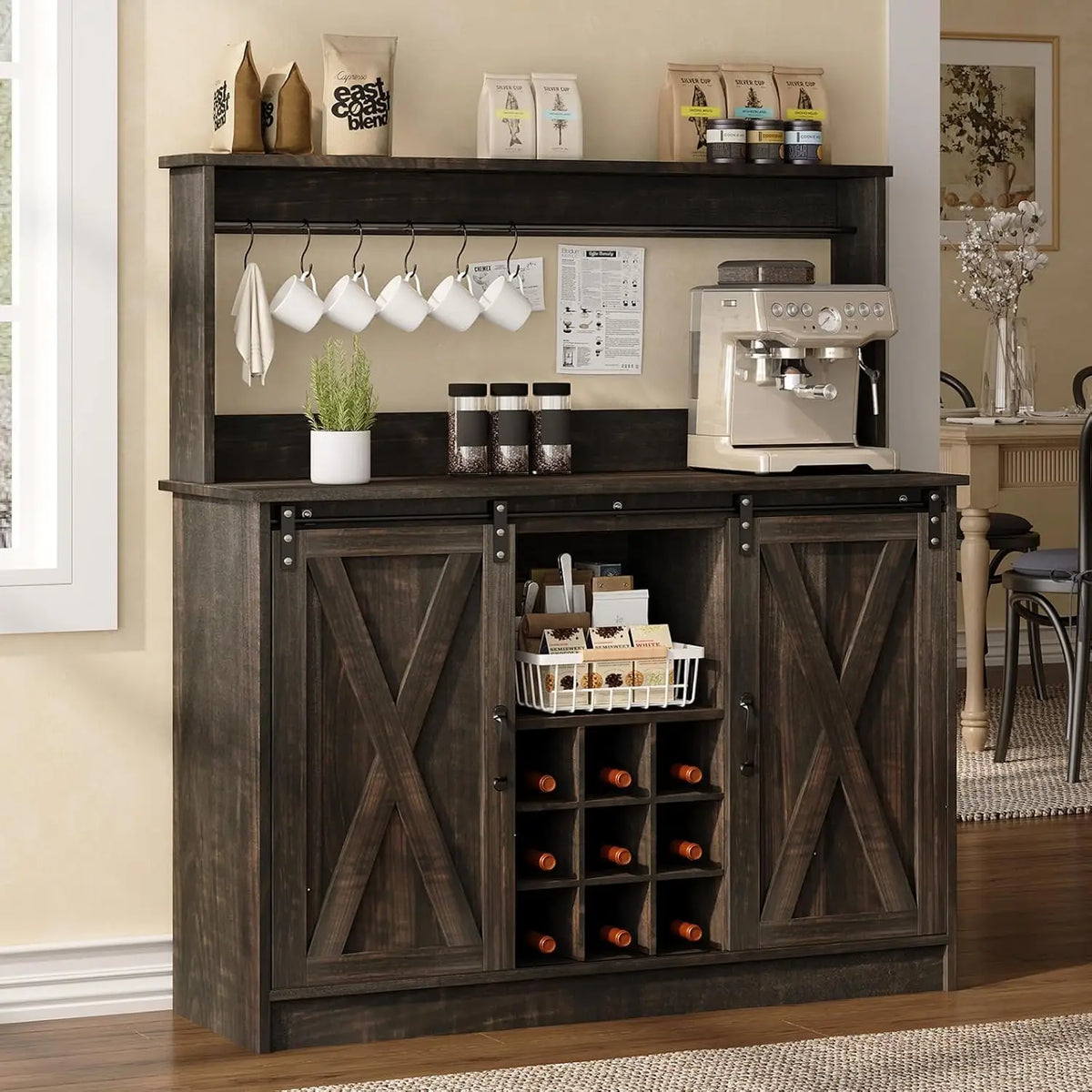 Farmhouse Coffee Bar Cabinet with Storage Kitchen Cabinets Wine