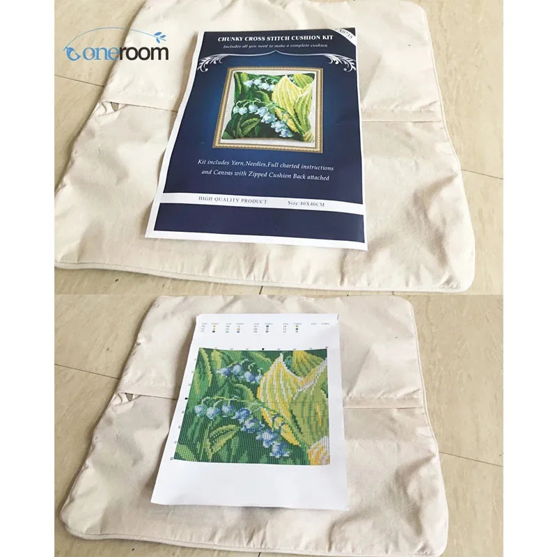 1patterns 411  DIY Needlework Kit  Acrylic Yarn Embroidery Pillow Tapestry Canvas Cushion Front Cross Stitch Pillowcase-