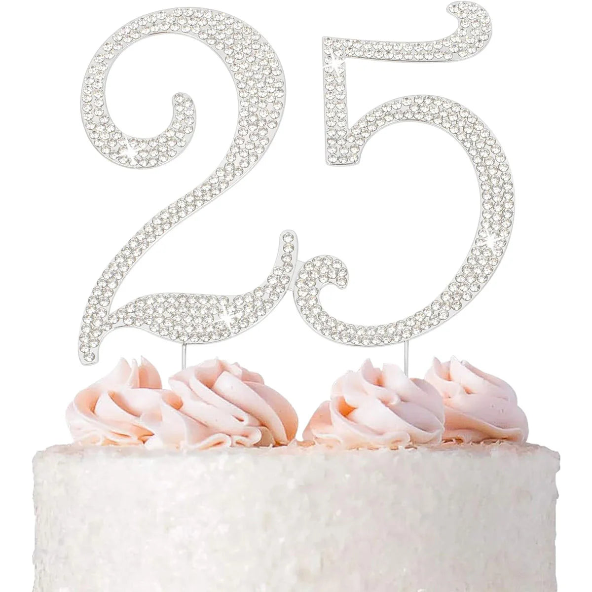 25 Cake Topper Sparkly Crystal Rhinestones Cake Topper Cake Decoration for 25th Birthday Party or or 25th Wedding Anniversary