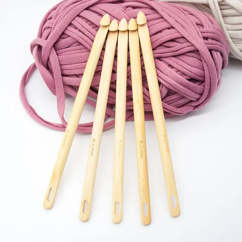 Natural Bamboo Afghan Tunisian Double Ended Crochet Hook Set Hand Sewing Knitting Needles Weave