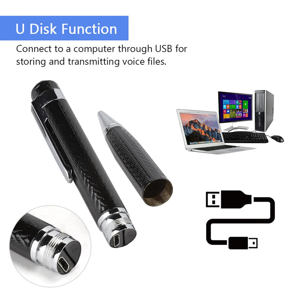 Pen-Shaped Continuous 12-Hour Digital Voice Recorder 192kbps