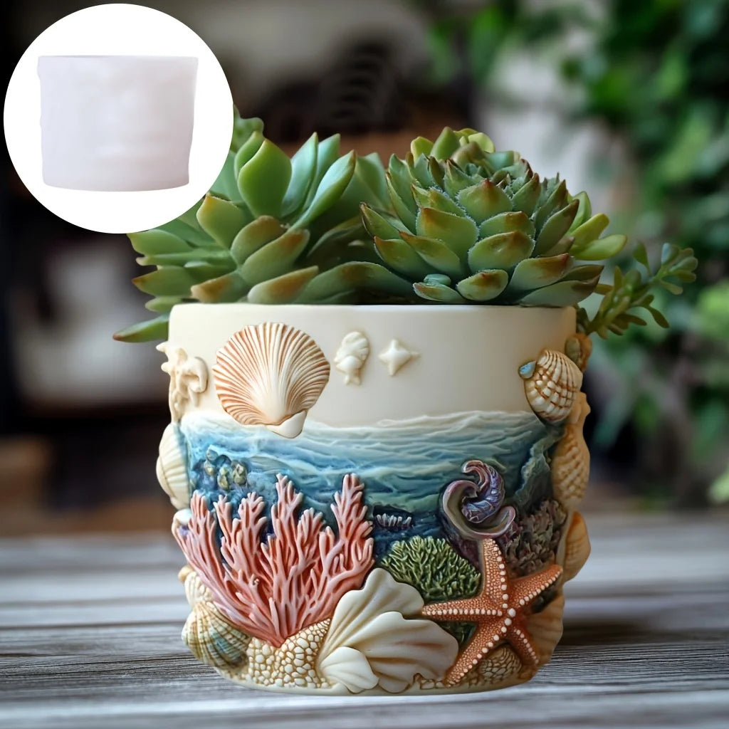 Sea Bay Canyon Relief Succulent Plant Flower Pot Resin Silicone Mold Mountain Range Sea Sunrise Relief Storage Box Gypsum Molds
