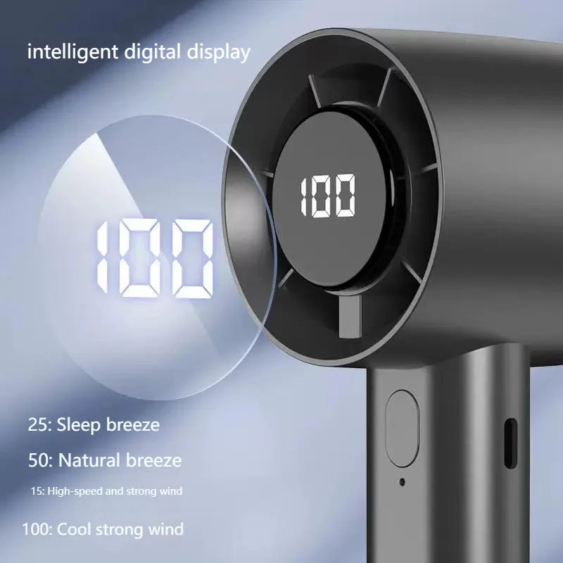 Portable Mini Handheld Fan with LED Display Semiconductor Refrigeration 100 Speeds USB Rechargeable Battery Outdoor Fan