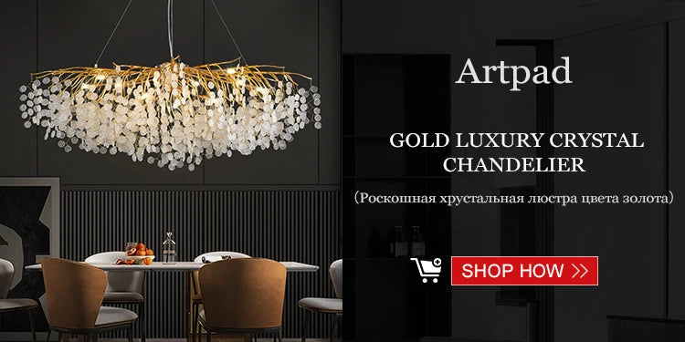 Artpad Luxury Round Crystal Chandelier Dining Room Bedroom Branch Crystal Hanging Pendant Chandelier for Kitchen Living Room