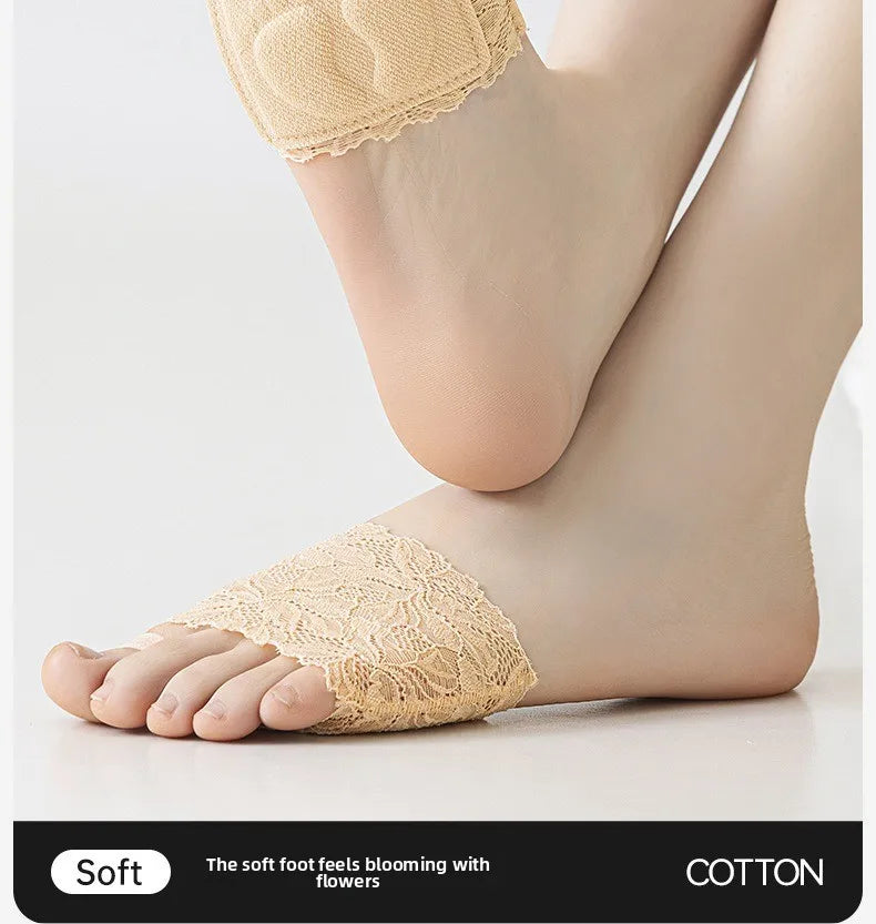 Summer Thin Lace Invisible Socks Split Toe Forefoot Socks for Women High Heel Slippers Shoes Breathable Lace Socks for Halloween