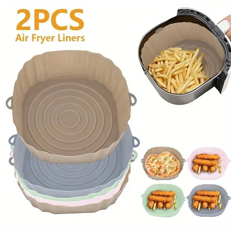Silicone Basket for Air Fryer Oven Baking Tray Pizza Fried Chicken Silicone Mold Reusable Bakeware Liner Kitchen Accessorie