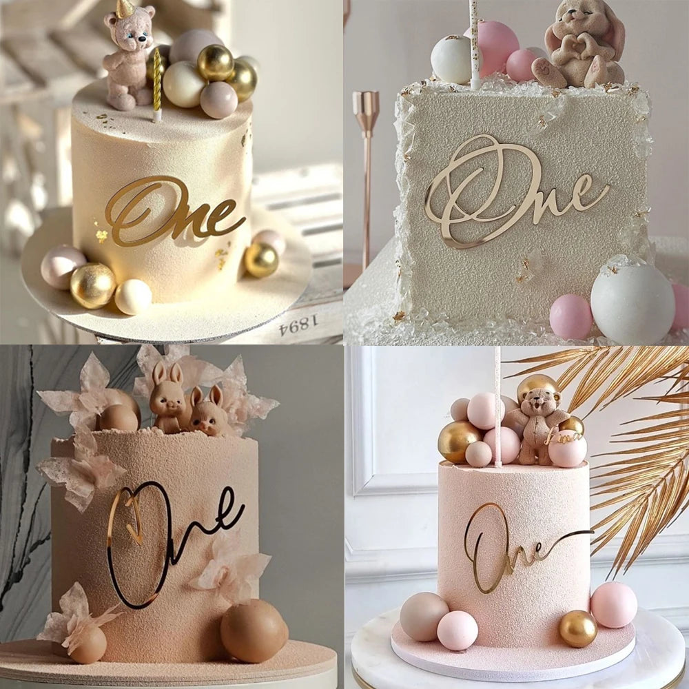 Acrylic Boy Girl Baby One Happy Birthday Cake Toppers Gold Baby 1st Birthday Cake Topper for Kids Birthday Party Cake Decoration