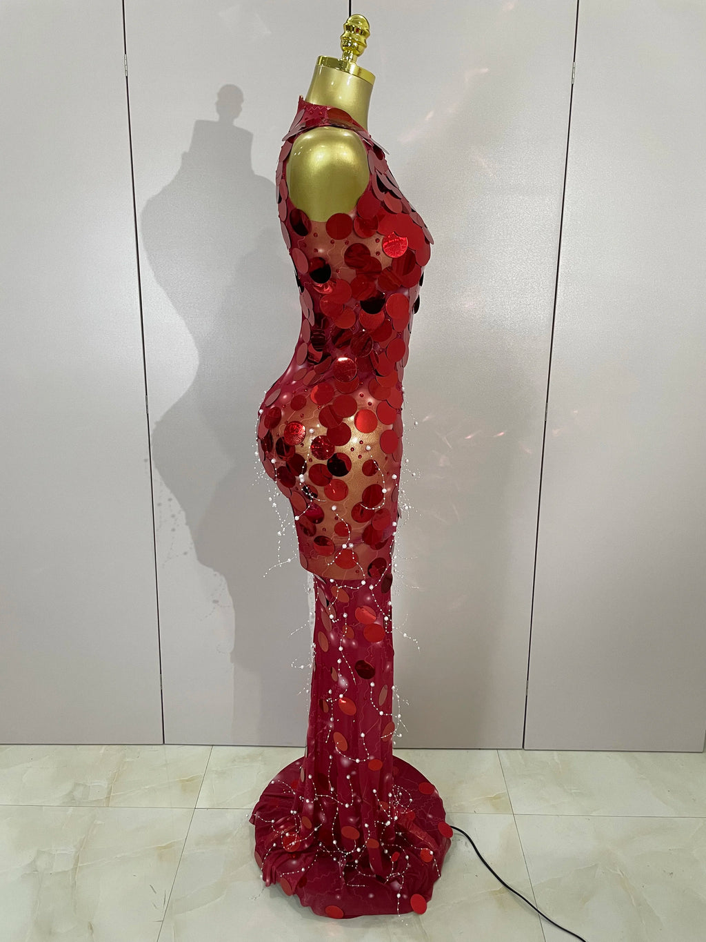 Luxury Birthday Party Women Sparkly Sequins Sexy Mesh Maxi Dress Evening Celebrate Performance Singer Nightclub Stage Costume