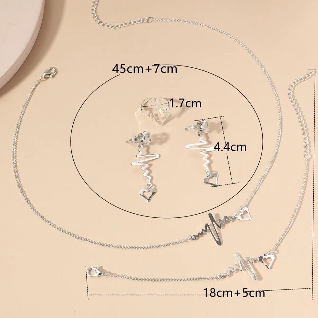 5 Pts Heartbeat Love Zircon Necklace Bracelet Ring Earrings