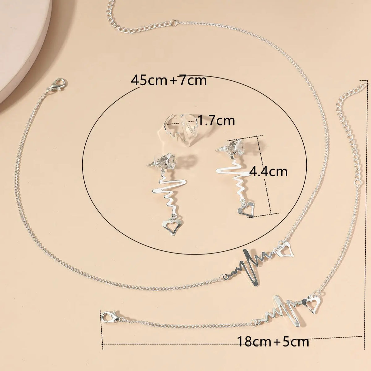 5 Pts Heartbeat Love Zircon Necklace Bracelet Ring Earrings