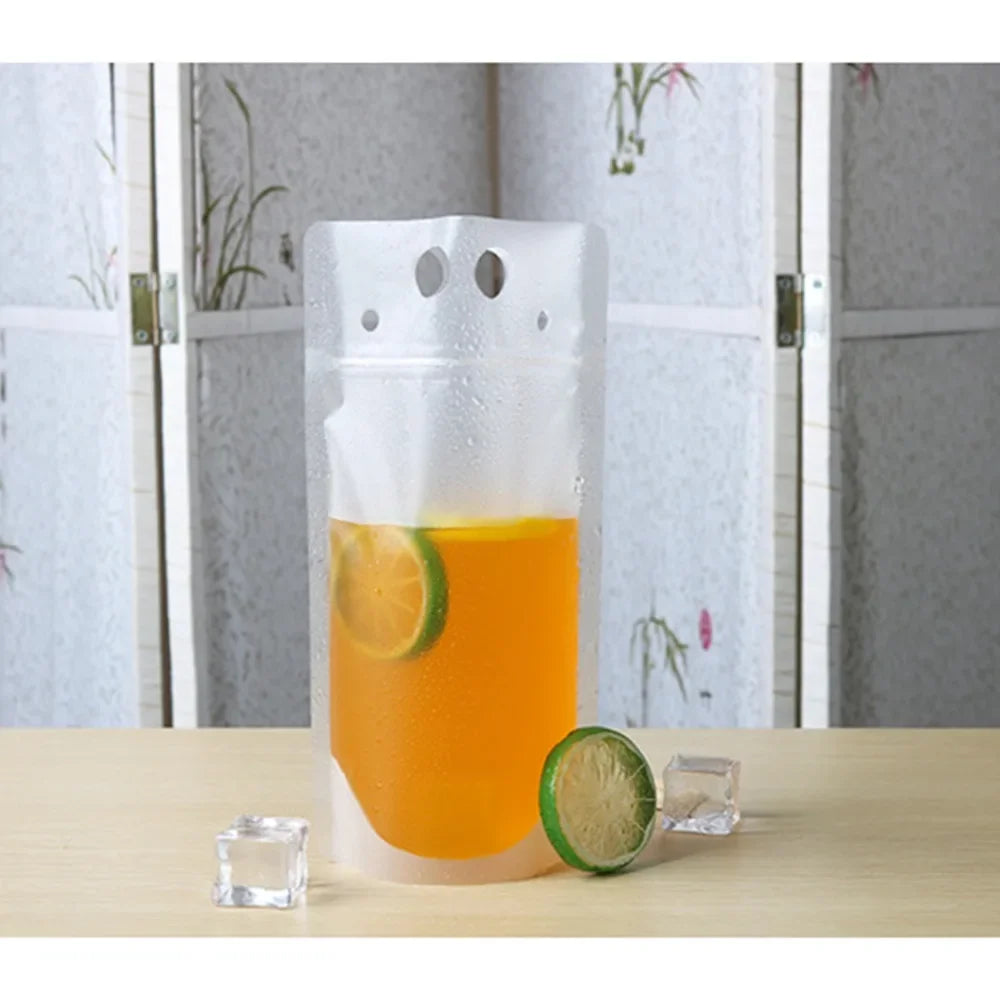 50Pcs Clear Plastic Drinking Packaging Bag Food Fresh Keeping Transparent Beverage Juice Milk Coffee Pouch Zip Bag Without Straw