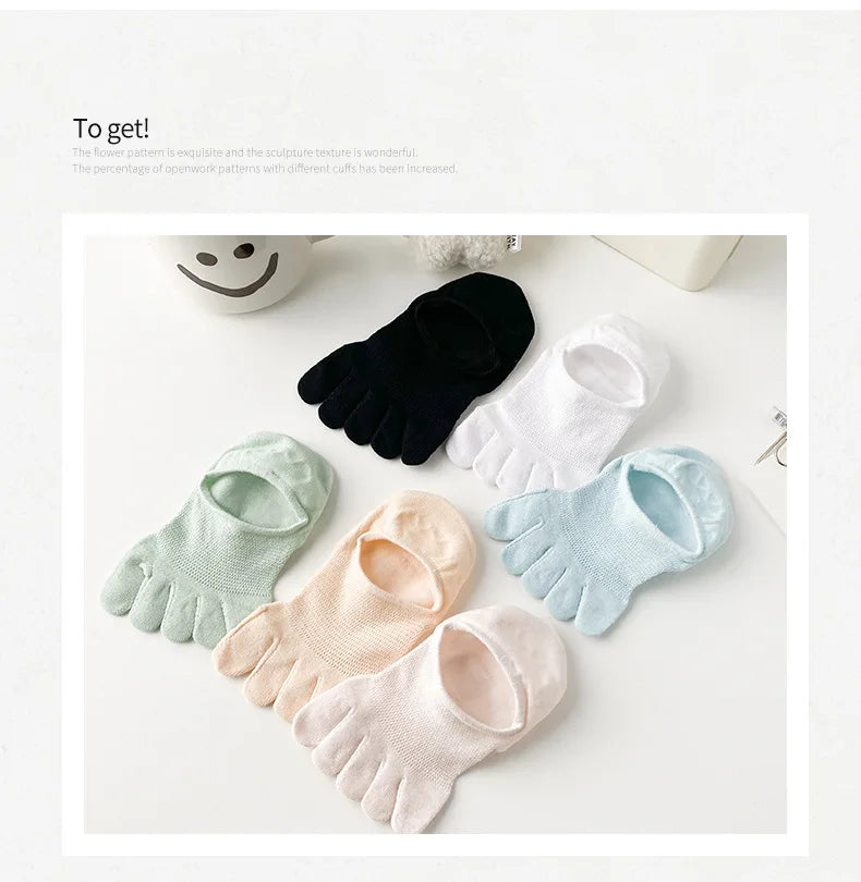 5 Pairs Summer Mesh Toe Socks Women Low Cut Toe Socks with Separate Fingers No-show Slipper Invisible Socks Five Finger