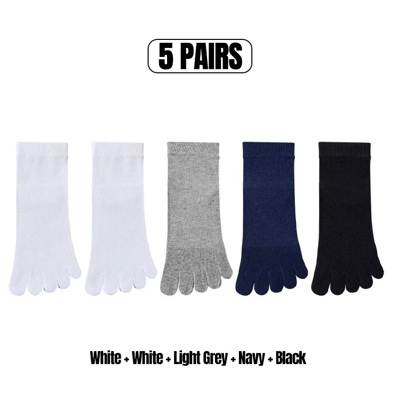 3/5 Pairs Men's Toe Socks Mid-Calf 100% Cotton Mesh Breathable Anti-bacterial Anti-odor Split Toe Socks for Daily & Sports