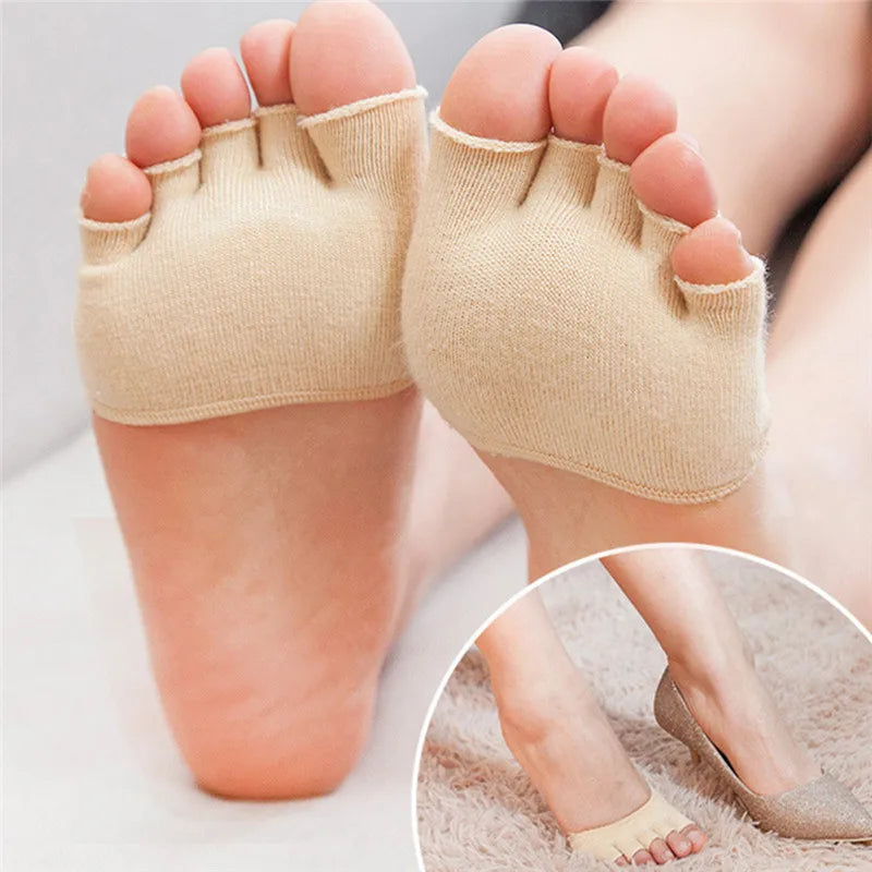 1 Pair Women Five Finger Socks Sweat Absorb Invisible Soft Foot Care Unisex Breathable Forefoot Nursing Toe Socks