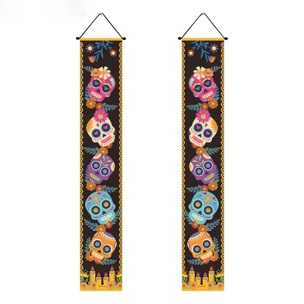 Halloween Decorative Props Mexican Day of the Dead flag Hanging Outdoors Hanging Porch Sign Halloween Welcome Signs Home Decor