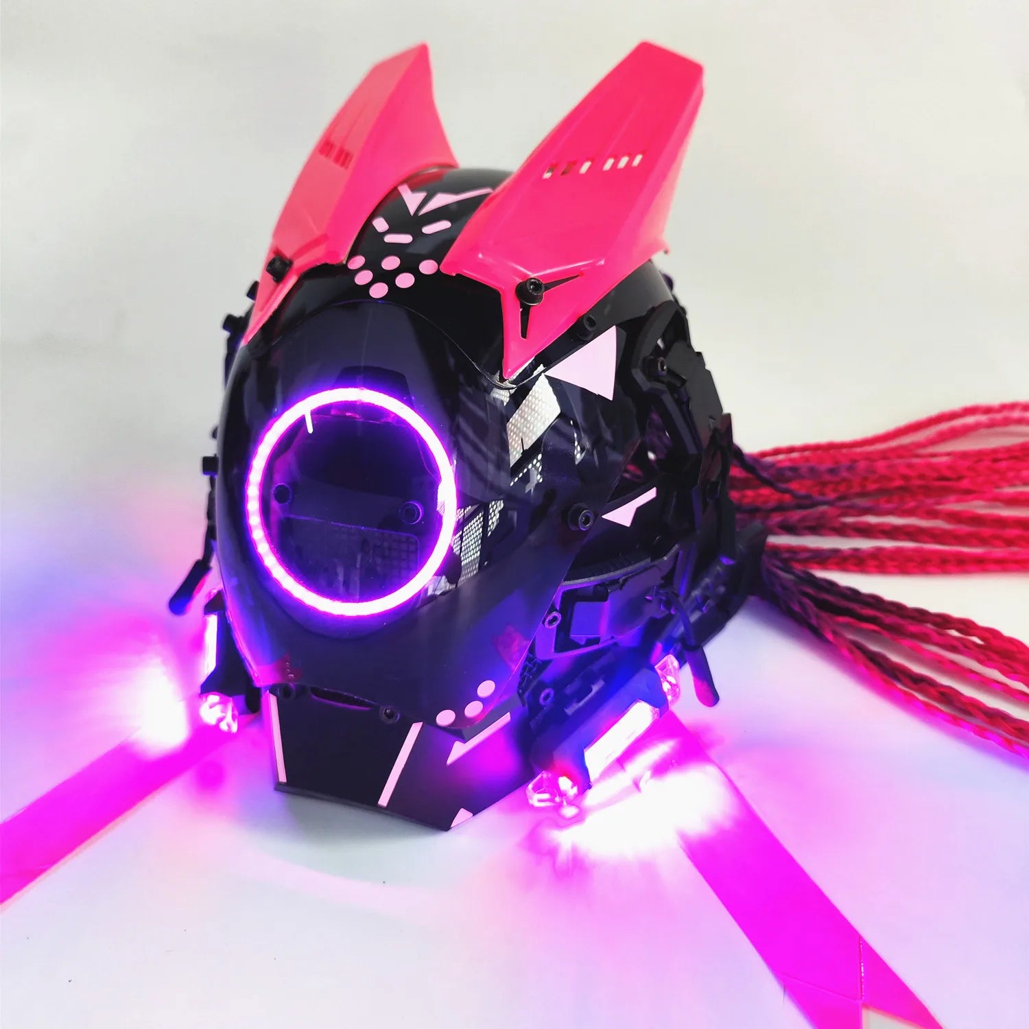 Cyberpunk Mask Futuristic Techwear, Halloween Cosplay Helmet Decor with Light and Dirty Braid, Japanese Warrior Style Knight Sty