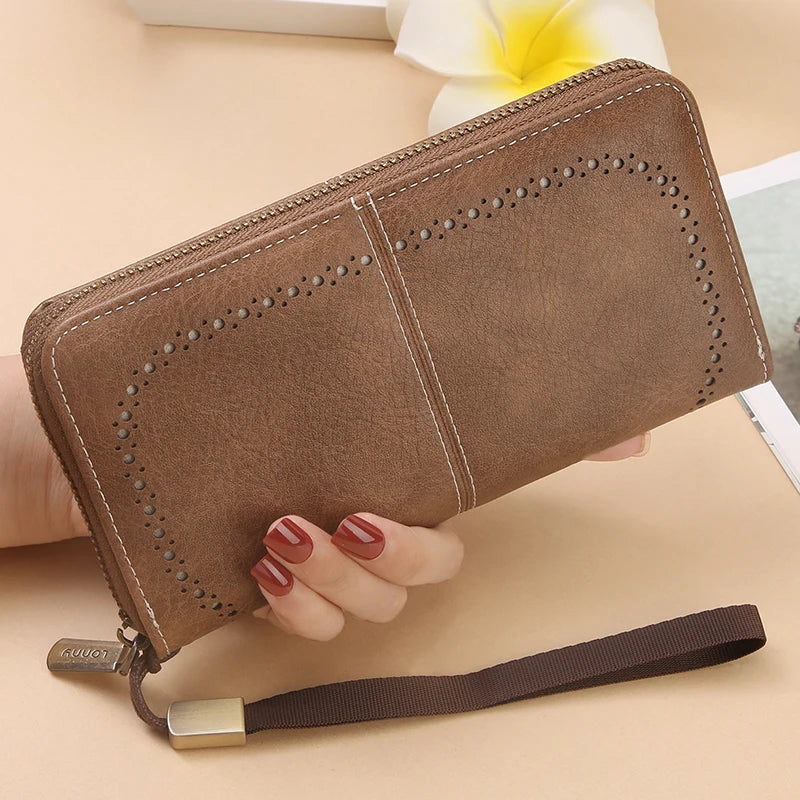 RFID anti-theft long wallet for men and women; 2025 cross-border new version; large capacity mobile phone bag; vintage hollowedo