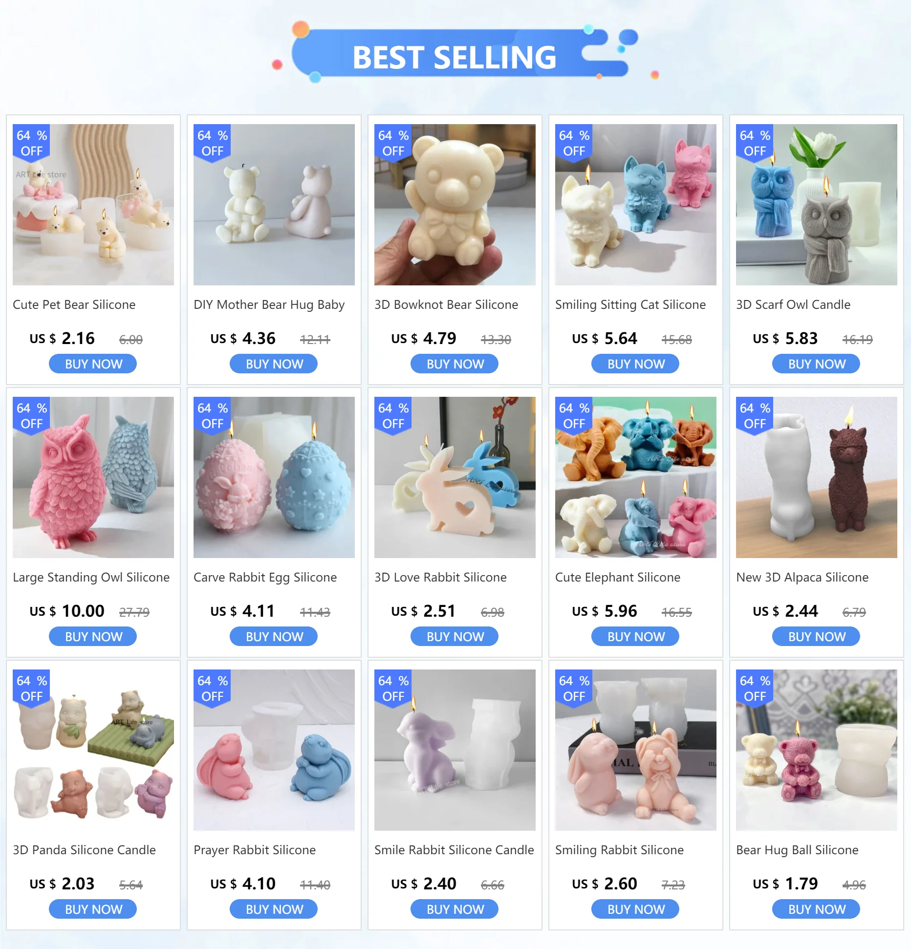 Diy Smiling Teddy Bear Silicone Candle Mold 3D Animal Soap Resin Craft Plaster Making Kit Handmade Ice Cube Mold Home Decor Gift