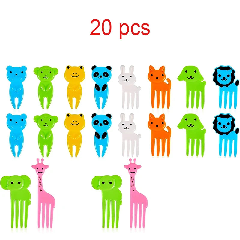 Mini Fruit Forks For Children Kids Cute Animal Food Picks Snack Toothpicks With Vegetable Cutter Set Silicone Lunch Box Dividers