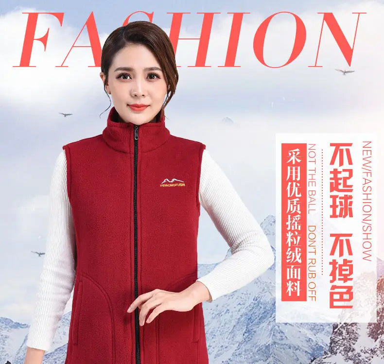 Autumn Winter Fleece Vest Women Stand Collar Zipper Sweatshirt Sleeveless Cardigan Warm Waistcoat Solid Tankcoat Women Clothing