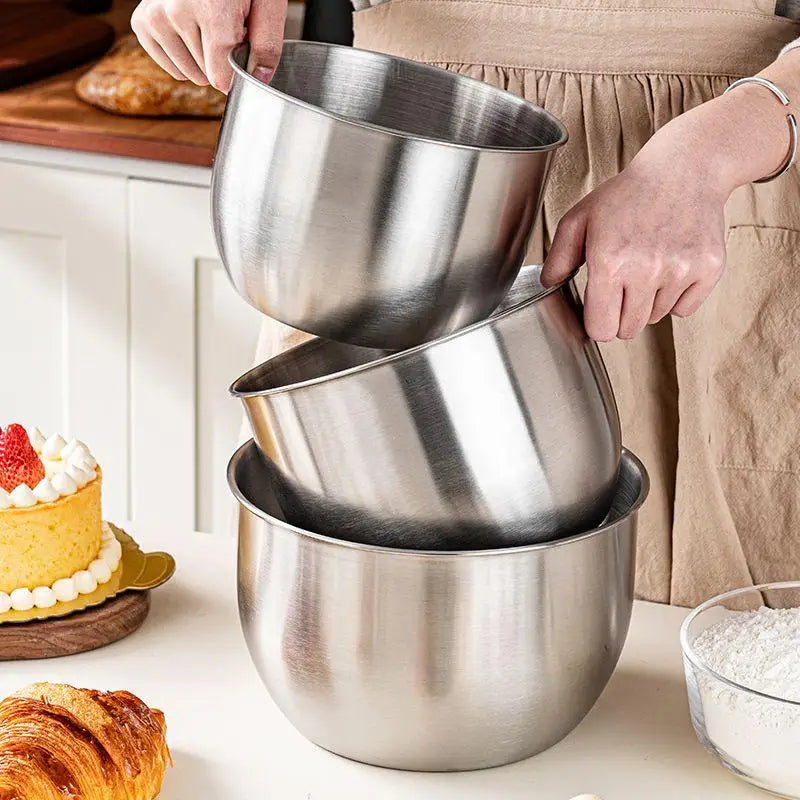 1Pc Multi-Purpose Stainless Steel Bowl - Deep Mixing Basin for Baking Cake Egg Beater Salad, Fruit Storage Kitchen Cooking Tool