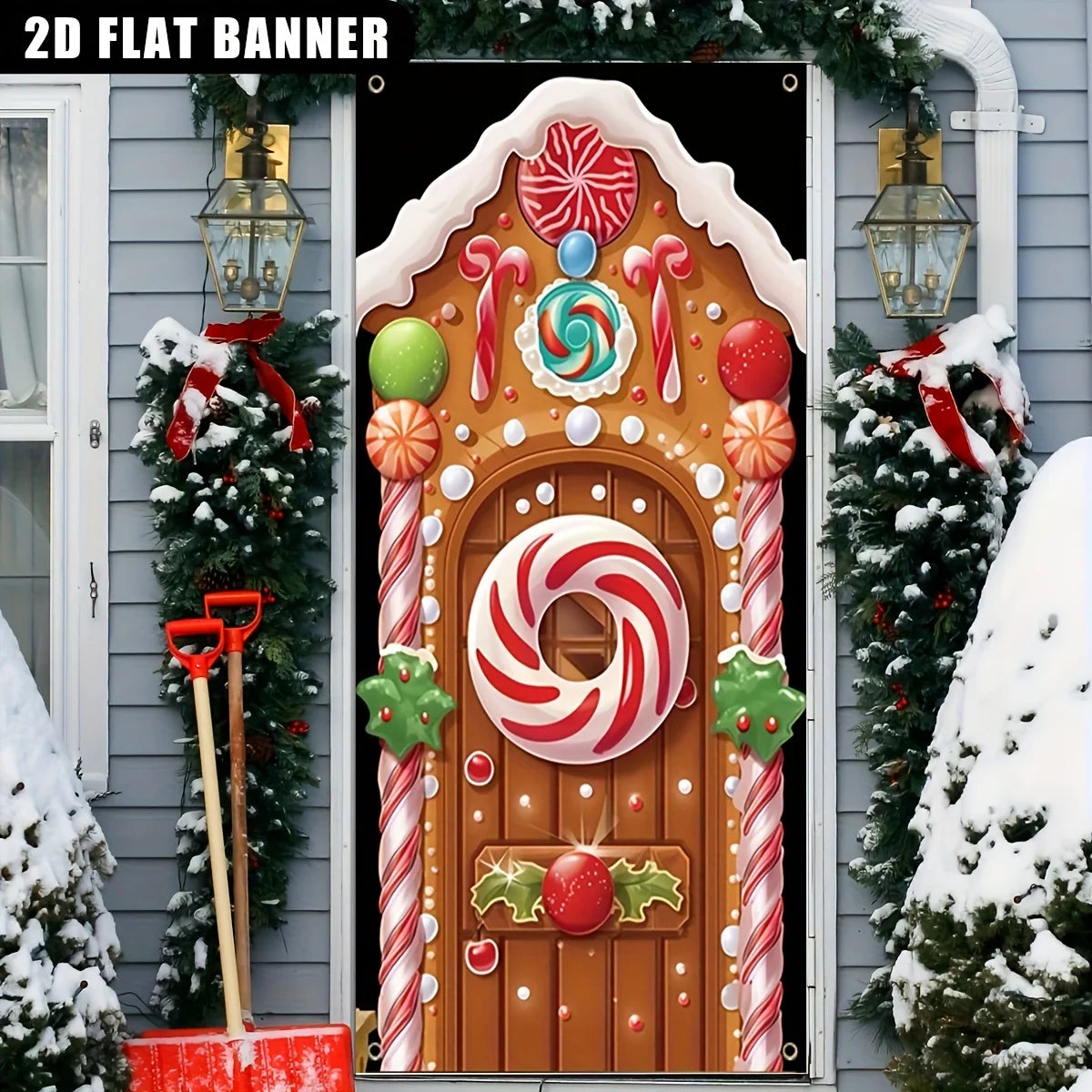 2D flat banner 1PC Christmas gingerbread curtain decoration, installation and disassembly, birthday, anniversary family